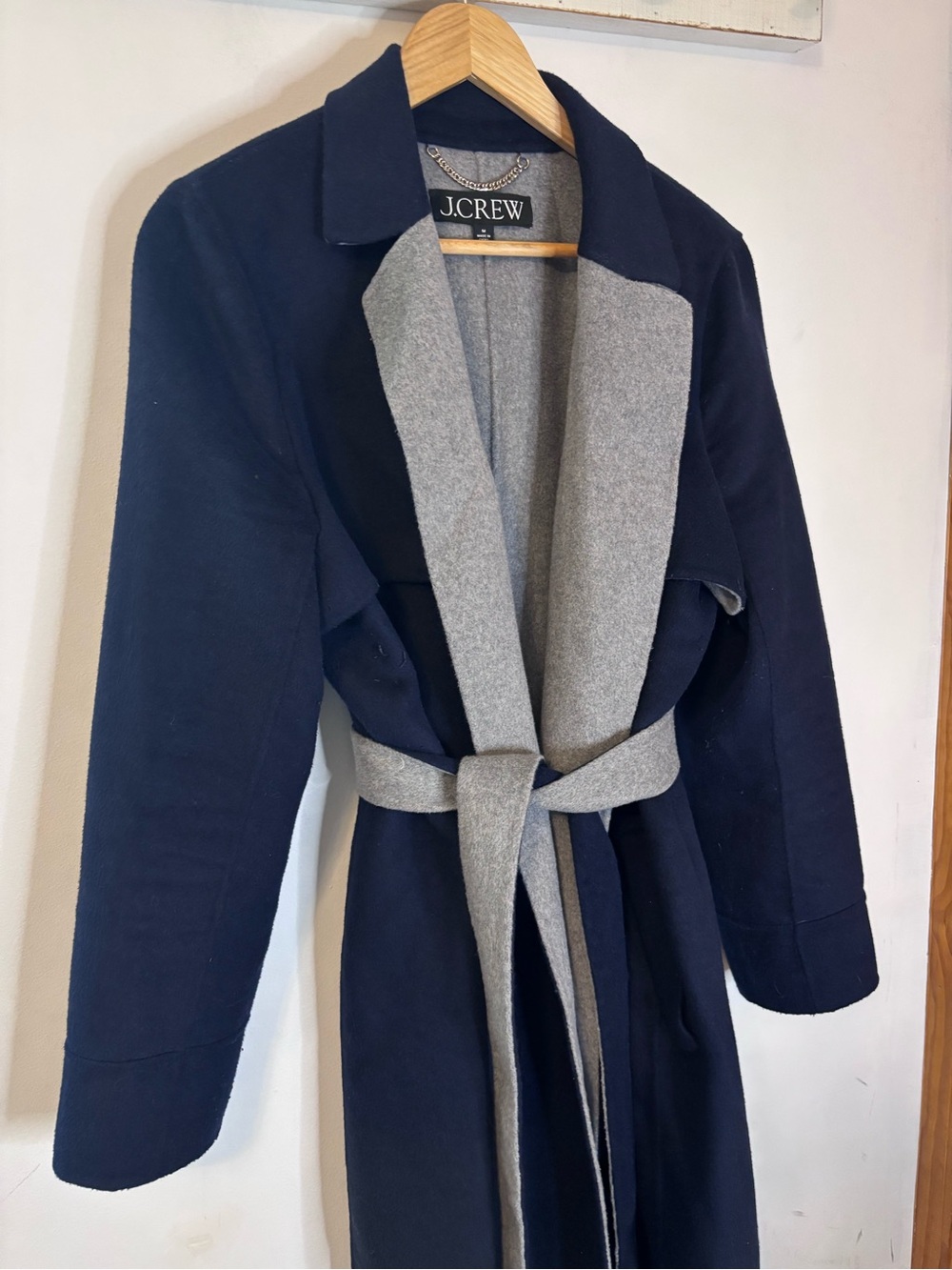 J. Crew Harriet Double Faced Wool Hooded Trench Navy Gray - Picture 10 of 14